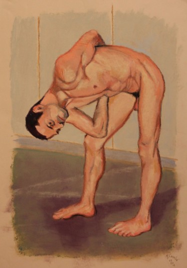 Dessin intitulée "N° 869 La gym que j…" par R. Cavalié, Œuvre d'art originale, Pastel