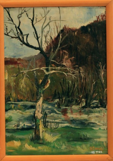 Painting titled "N° 13  Inondation d…" by R. Cavalié, Original Artwork, Oil Mounted on Wood Panel