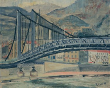 Peinture intitulée "N° 15  Pont suspend…" par R. Cavalié, Œuvre d'art originale, Huile Monté sur Châssis en bois