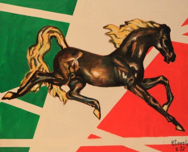Painting titled "N° 69  Il cavallino" by R. Cavalié, Original Artwork, Oil Mounted on Wood Stretcher frame