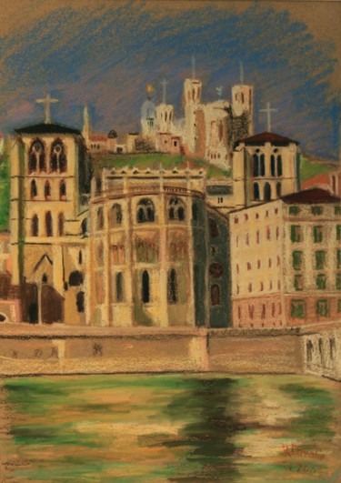 Dessin intitulée "N°131 Cathédrale Sa…" par R. Cavalié, Œuvre d'art originale, Pastel