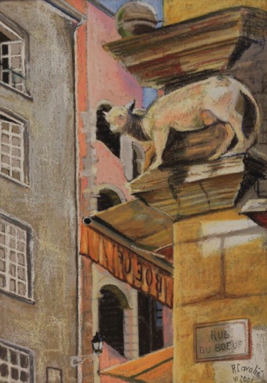 Dessin intitulée "N°140  Le boeuf de…" par R. Cavalié, Œuvre d'art originale, Pastel Monté sur Autre panneau rigide