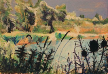 Drawing titled "N°286  Le Rhône à l…" by R. Cavalié, Original Artwork, Pastel