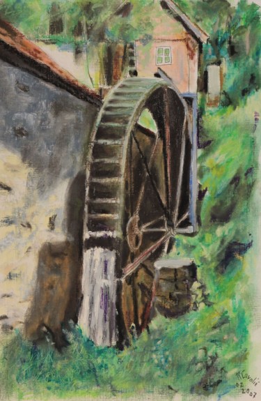 Dessin intitulée "N°564  Au moulin de…" par R. Cavalié, Œuvre d'art originale, Pastel