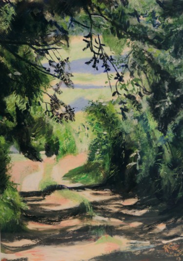 Dessin intitulée "N° 913  Berge du Rh…" par R. Cavalié, Œuvre d'art originale, Pastel