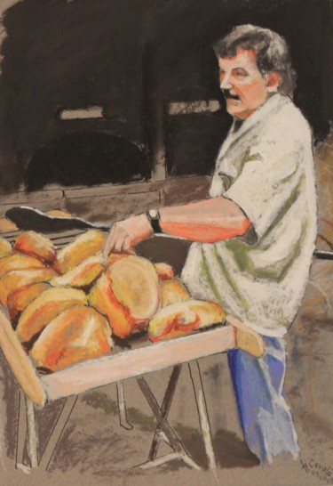 Dessin intitulée "N°374  Le boulanger…" par R. Cavalié, Œuvre d'art originale, Pastel