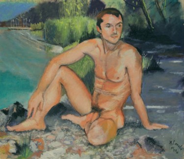 Dessin intitulée "N°844  Manu au lac" par R. Cavalié, Œuvre d'art originale, Pastel