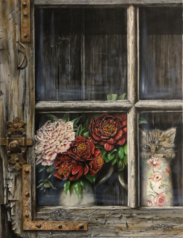 Peinture intitulée "Vue a la fenêtre" par Roger Dame, Œuvre d'art originale, Huile