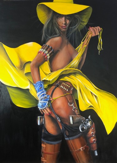 Malerei mit dem Titel "Femme Fatale" von Roger Dame, Original-Kunstwerk, Öl