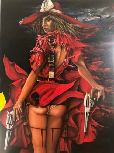 Malerei mit dem Titel "Tango Rouge" von Roger Dame, Original-Kunstwerk, Öl