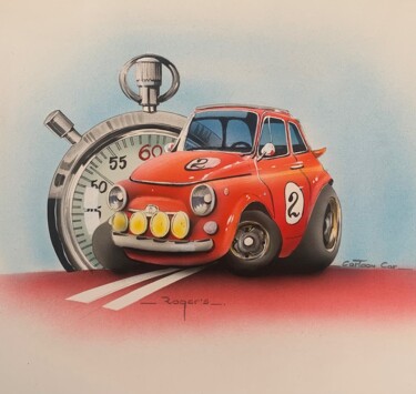 Painting titled "Fiat 500 Abarth Car…" by Roger Dame, Original Artwork, Acrylic