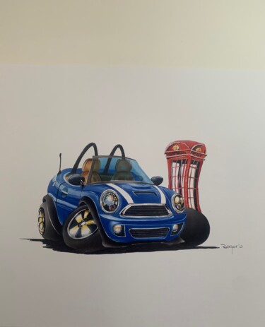 Pintura intitulada "Mini Cabriolet Cari…" por Roger Dame, Obras de arte originais, Acrílico Montado em artwork_cat.