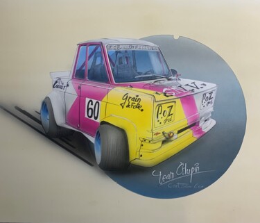 Painting titled "Cartoon Car Simca R…" by Roger Dame, Original Artwork, Acrylic