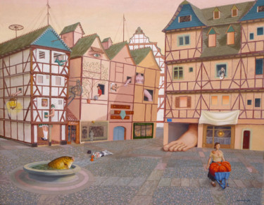 Painting titled "place-de-la-liberte…" by Roger Foucher-Lottin, Original Artwork, Acrylic