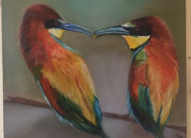 Peinture intitulée "Deux oiseaux" par Ren, Œuvre d'art originale, Huile