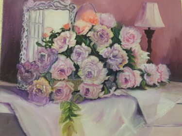 Painting titled "Roses et miroir" by Ren, Original Artwork, Oil