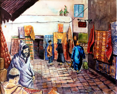 Peinture intitulée "Marchands de tapis" par Henny, Œuvre d'art originale, Huile