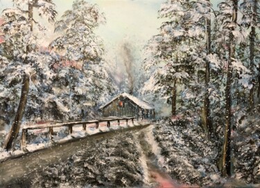 Painting titled ""Der erste Schnee"." by Roman Koshmanov, Original Artwork, Acrylic