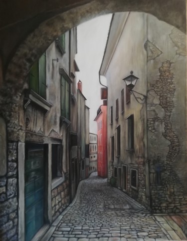 Pintura intitulada "Old town" por Nela Radomirovic, Obras de arte originais, Óleo