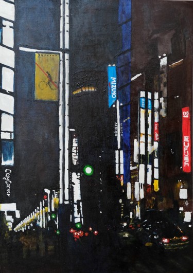 Painting titled "Tokyo, la nuit" by Richard Nichanian, Original Artwork, Oil