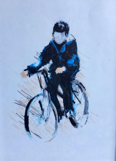 Dessin intitulée "Le jeune cycliste." par Richard Nichanian, Œuvre d'art originale, Marqueur