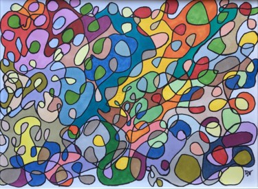 Dessin intitulée "Courbes et couleurs…" par Richard Nichanian, Œuvre d'art originale