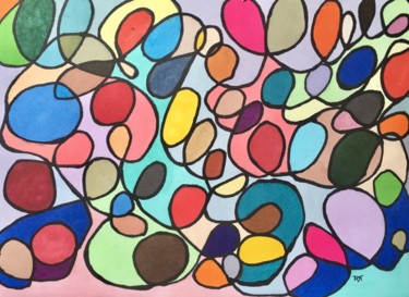 Tekening getiteld "Courbes et couleurs…" door Richard Nichanian, Origineel Kunstwerk, Marker