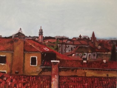 Peinture intitulée "Les toits rouges" par Richard Nichanian, Œuvre d'art originale, Huile