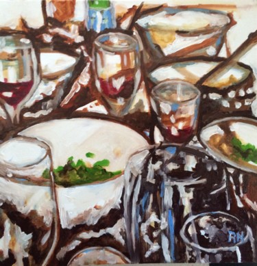 Peinture intitulée "La table" par Richard Nichanian, Œuvre d'art originale, Huile