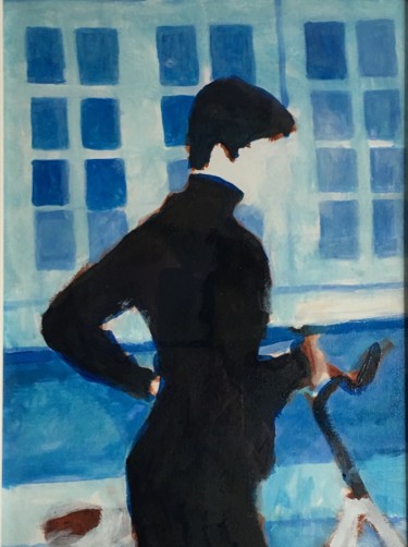 Painting titled "Le cycliste" by Richard Nichanian, Original Artwork, Oil