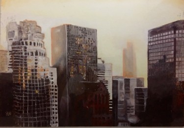 Peinture intitulée "Une grande ville" par Richard Nichanian, Œuvre d'art originale, Huile