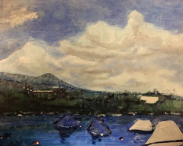 Painting titled "Lac sous la pluie" by Richard Nichanian, Original Artwork, Oil