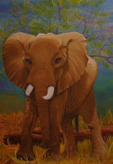 Peinture intitulée "éléphanteau" par R Pin, Œuvre d'art originale, Huile