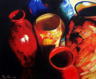 Painting titled "Jugs" by Rose, Original Artwork, Acrylic Mounted on Wood Stretcher frame