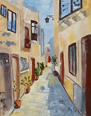 Painting titled "Alleyway in Malta" by Rose, Original Artwork, Acrylic