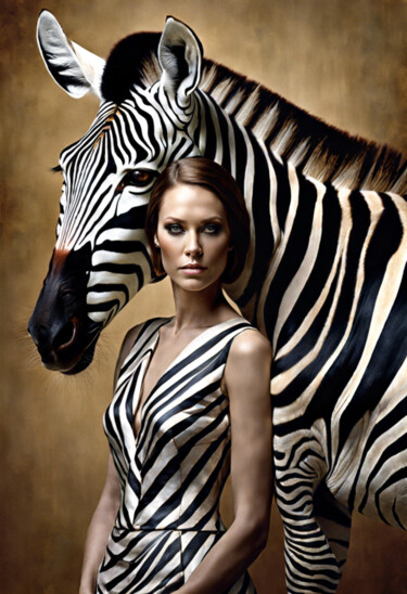 Digitale Kunst mit dem Titel "Frau mit Zebra - fe…" von R.W.Born, Original-Kunstwerk, Digitale Collage