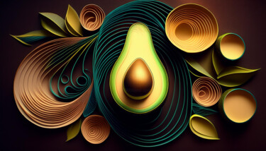 Digitale Kunst getiteld "Avocado Fantasie" door R.W.Born, Origineel Kunstwerk, AI gegenereerde afbeelding