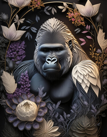 Arte digitale intitolato "Portrait Gorilla" da R.W.Born, Opera d'arte originale, Immagine generata dall'IA