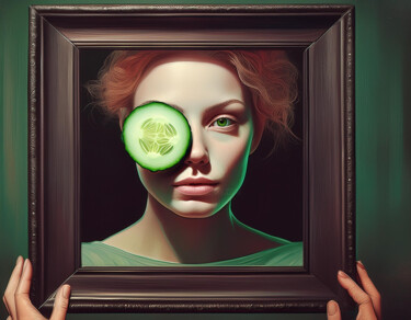 Arts numériques intitulée "Portrait mit Gurke" par R.W.Born, Œuvre d'art originale, Image générée par l'IA