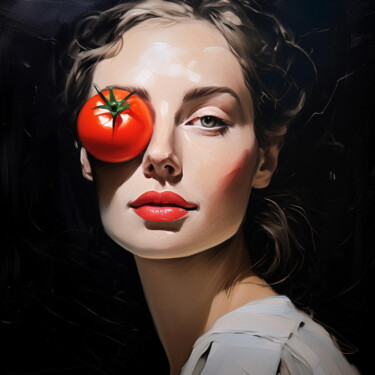 Digitale Kunst mit dem Titel "Rot - Portrait mit…" von R.W.Born, Original-Kunstwerk, KI-generiertes Bild