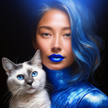 Digitale Kunst mit dem Titel "Blau - Portrait mit…" von R.W.Born, Original-Kunstwerk, KI-generiertes Bild