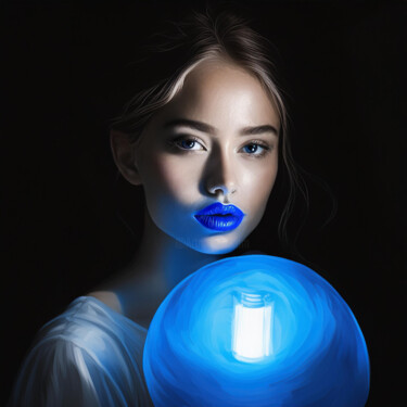 Arts numériques intitulée "Blau - Portrait" par R.W.Born, Œuvre d'art originale, Image générée par l'IA