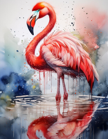 Arts numériques intitulée "Flamingo - flamant…" par R.W.Born, Œuvre d'art originale, Image générée par l'IA