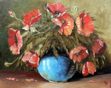 Картина под названием "Маки в голубой вазе" - Ходоренко-Затонский Сергей Николаевич, Подлинное произведение искусства, Масло