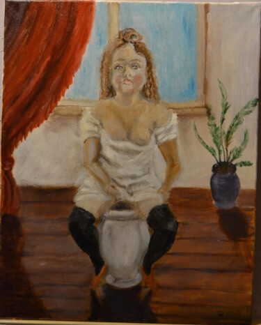 Painting titled "Konkubína" by Robin Stříbný, Original Artwork, Oil Mounted on Wood Stretcher frame