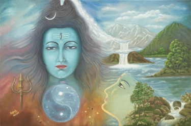 Peinture intitulée "shiv-nature.jpg" par Rajesh Sharma, Œuvre d'art originale, Huile