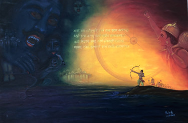 Картина под названием "Good-Evil War" - Rajesh Sharma, Подлинное произведение искусства, Масло