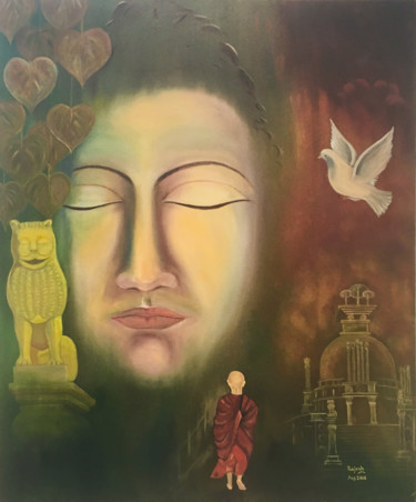 Painting titled "budh-abstract.jpg" by Rajesh Sharma, Original Artwork, Oil