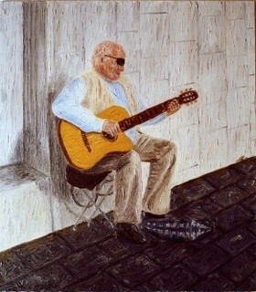 Painting titled "Street Musician 1" by Raanan Spiro, Original Artwork