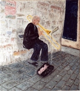 Pintura intitulada "Street Musician 2" por Raanan Spiro, Obras de arte originais